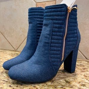 New without box denim heeled boots